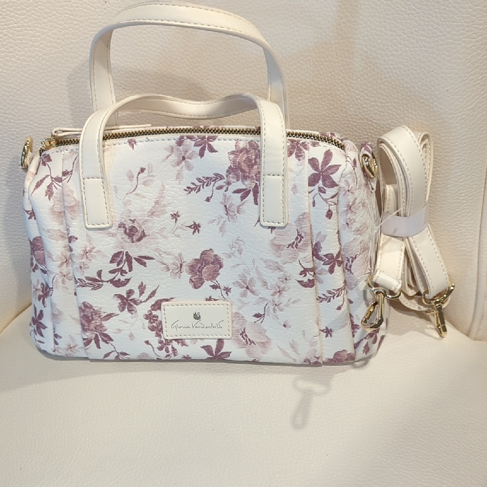 Gloria Vanderbilt Cream and Tan Floral Satchel